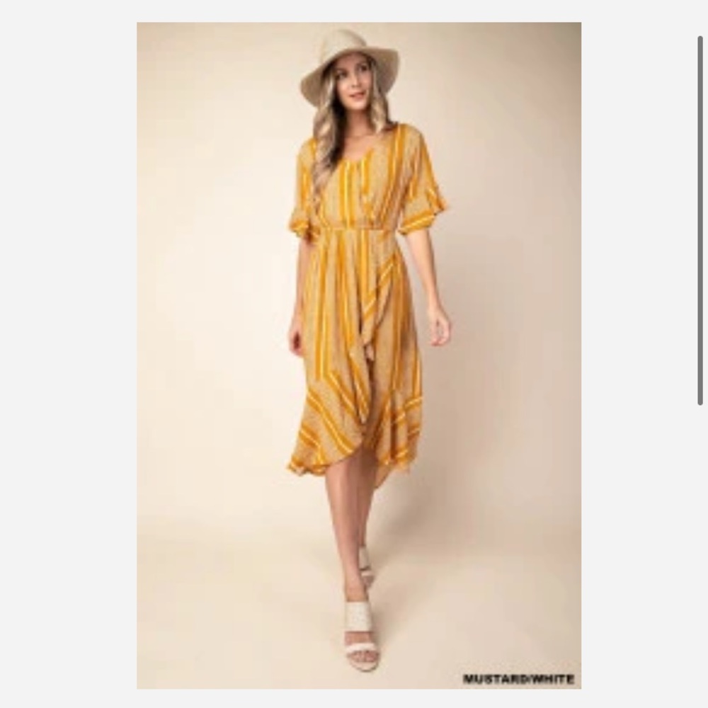 Kori Mustard and White Striped Midi Dress